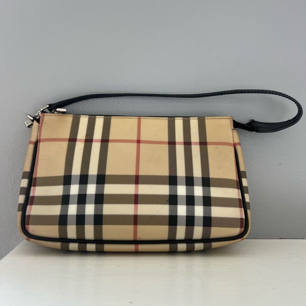 Burberry Vintage Y2K Nova Check Pouchette Beige Canvas Mini Bag Authentic